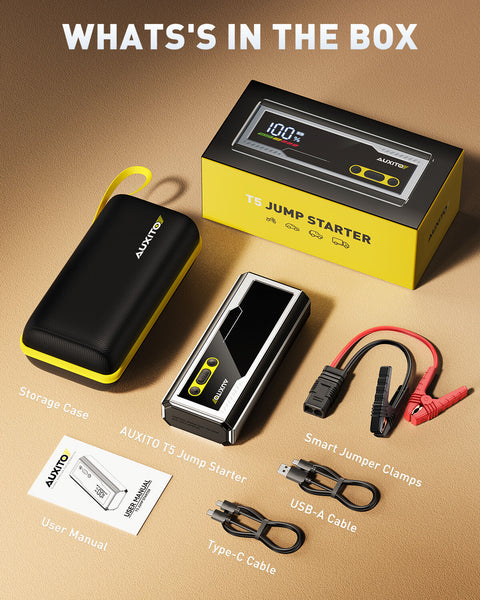 AUXITO T5 Portable 9500A Jump Starter, 12V Car Battery, Up to All Gas/All Diesel Engines