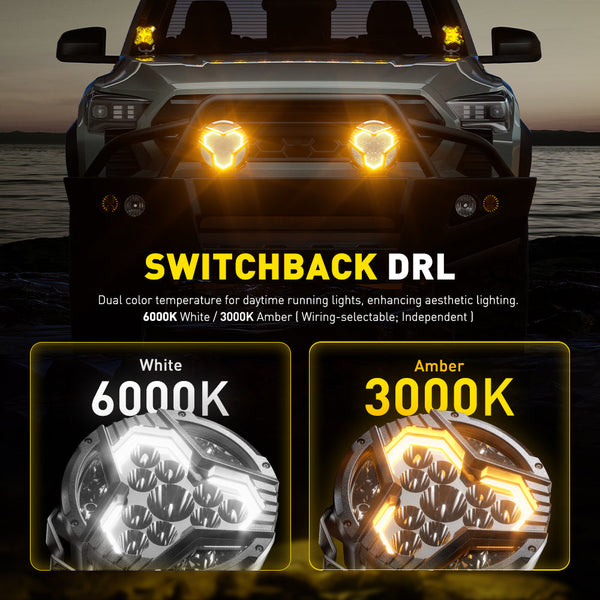 AUXITO X-Plore 1 Series | 7-inch LED Auxiliary Spot/Driving Combo Light with Switchback DRL, 6000K White