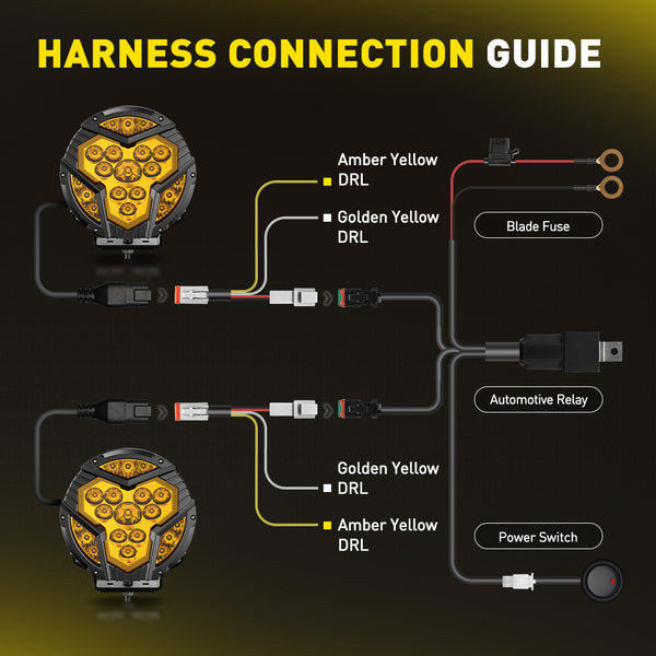 AUXITO X-Plore 1 Series | 7" Round Off-Road LED Auxiliary Spot/Driving Light (Combo) with Switchback DRL - 3000K Amber
