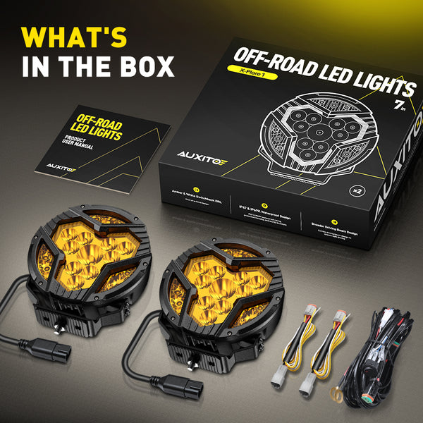 AUXITO X-Plore 1 Series | 7" Round Off-Road LED Auxiliary Spot/Driving Light (Combo) with Switchback DRL - 3000K Amber