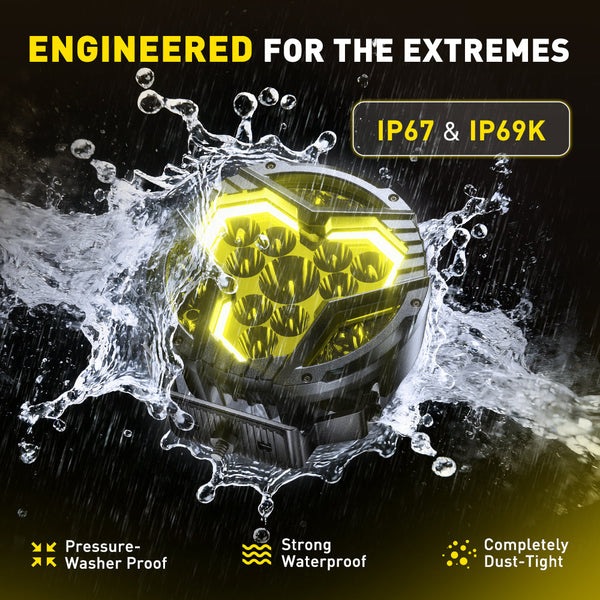 AUXITO X-Plore 1 Series | 7" Round Off-Road LED Auxiliary Spot/Driving Light (Combo) with Switchback DRL - 3000K Amber