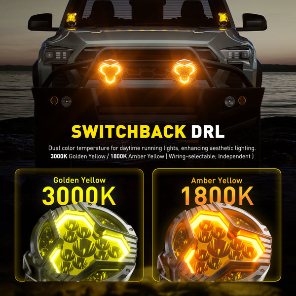AUXITO X-Plore 1 Series | 7" Round Off-Road LED Auxiliary Spot/Driving Light (Combo) with Switchback DRL - 3000K Amber
