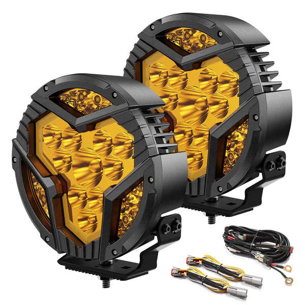 AUXITO X-Plore 1 Series | 7" Round Off-Road LED Auxiliary Spot/Driving Light (Combo) with Switchback DRL - 3000K Amber