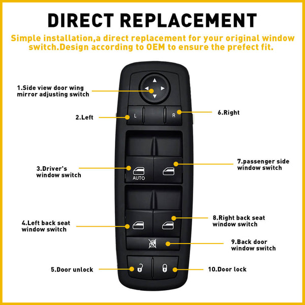 Car Power Master Window Switch For 2011-2016 Dodge Journey 8+13 Pins Without Power Folding Mirrors