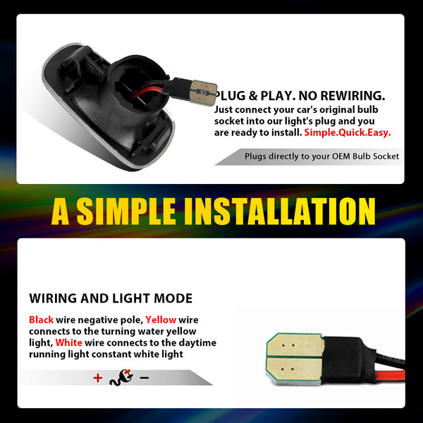 Clear Dynamic LED Side Marker Light for Lexus SC430/IS300 2001-2005, Front Bumper