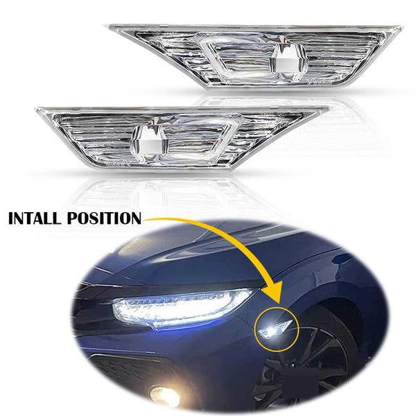 Clear LED Side Marker Light with Bulbs for Honda Civic 2016-2021, Front Bumper