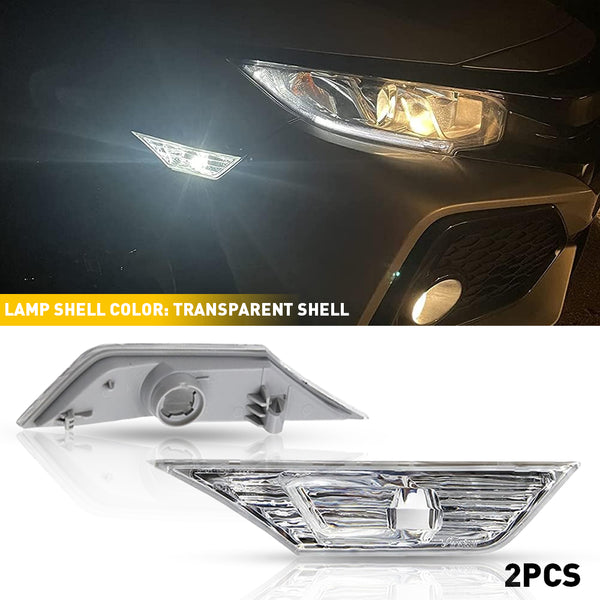 Clear LED Side Marker Light with Bulbs for Honda Civic 2016-2021, Front Bumper