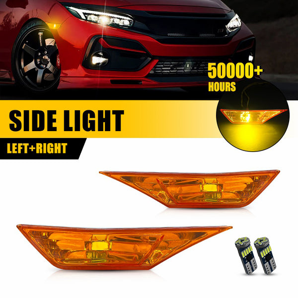 Clear LED Side Marker Light with Bulbs for Honda Civic 2016-2021, Front Fender