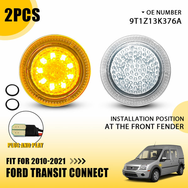 Clear Lens Amber LED Side Marker Light for Ford Transit Connect 2010-2021, Front