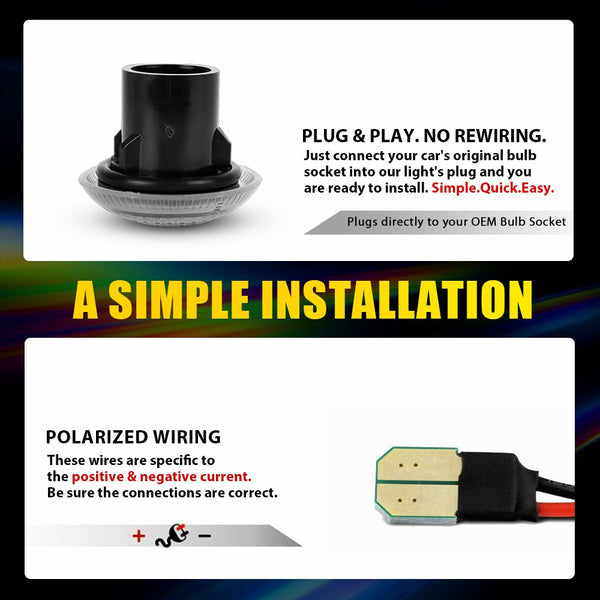 Clear Lens Amber LED Side Marker Light for Ford Transit Connect 2010-2021, Front