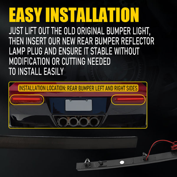 For 2014-2019 Chevrolet Corvette C7 Smoked Len Red LED Rear Bumper Reflector Lights