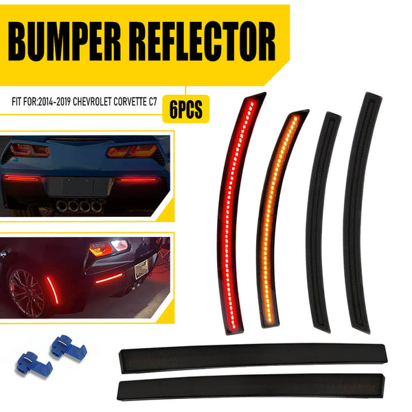 For 2014-2019 Chevrolet Corvette C7 Smoked Len Red LED Rear Bumper Reflector Lights