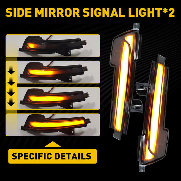 For 2015-2022 Ford Mustang LED Side Mirror Turn Signal Light Lamps with Dynamic Amber Lighting