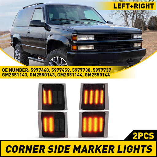 Full LED 4PC Dynamic Amber Corner Light Side Marker Lights For 94-99 Chevrolet C/K 1500 2500 3500, 95-99 Tahoe, 1994 Blazer