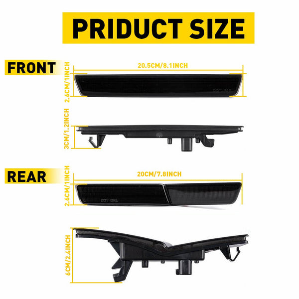 Full LED Side Marker Lights for 2018-2022 Dodge Challenger SRT, R/T Widebody Models, Smoke Shell Front & Rear Bumper