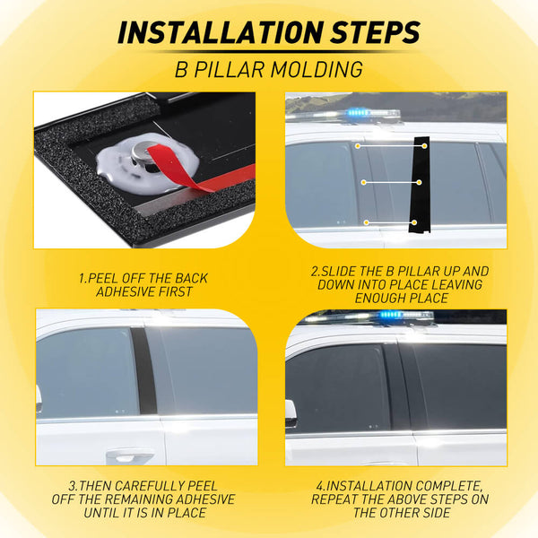 Gloss Black B Pillar Door Trim Molding for 2015-2020 Cadillac, Chevy and GMC