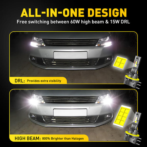 H15 LED Headlight Bulbs High Beam No Adapter Required 30W 10000LM