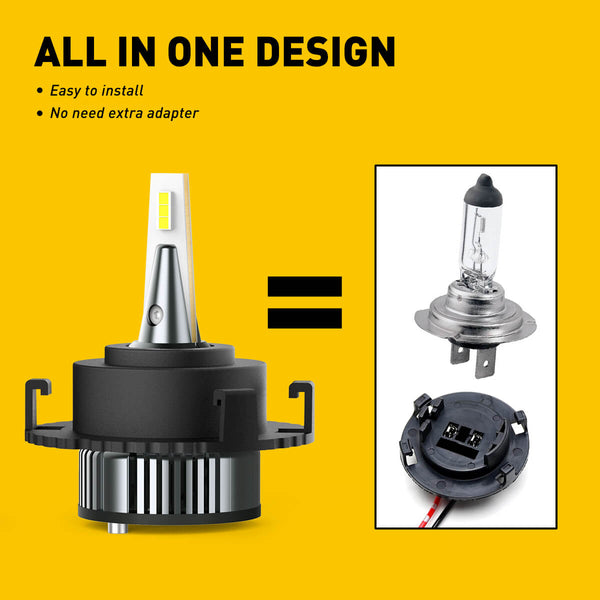H7 LED Bulb with Retainer Adapter for Kia Sedona Forte5 | Hyundai Tucson Ioniq Elantra GT - 16000LM 6500K