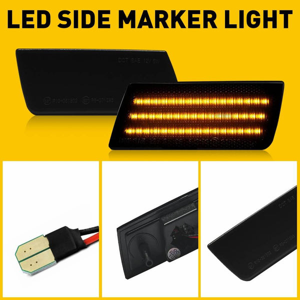 LED Front Side Marker Light Compatible With 2005-2014 Chrysler 300, Smoked Lens 3 Row Beams