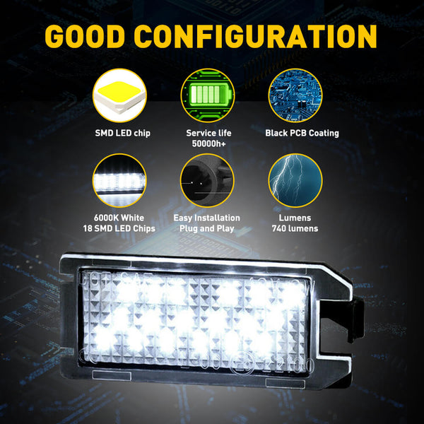 LED License Plate Lights For Fiat 500, Dodge Viper, Jeep Grand Cherokee, Maserati Levante, Powered by 18 SMD LEDs