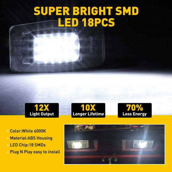 LED License Plate Lights Tag Light Lamp Assembly for Ford, Mercury, Mazda, Powered by 18-SMD LEDs 6000K White