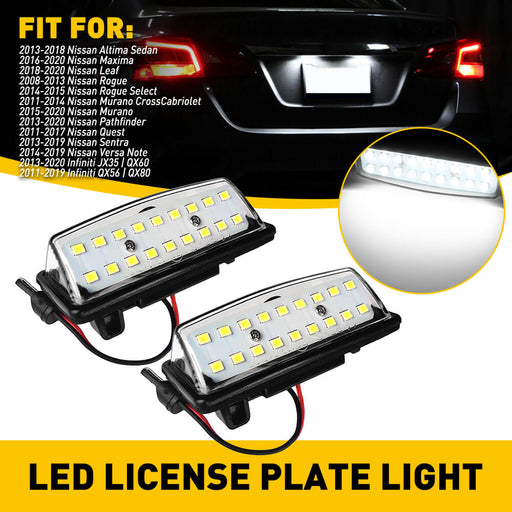 LED License Plate Lights Tag Light Lamp Assembly for Nissan Altima Maxima Murano Rogue Sentra Versa Note Pathfinder Quest, Infiniti JX35 QX56 QX60 QX80