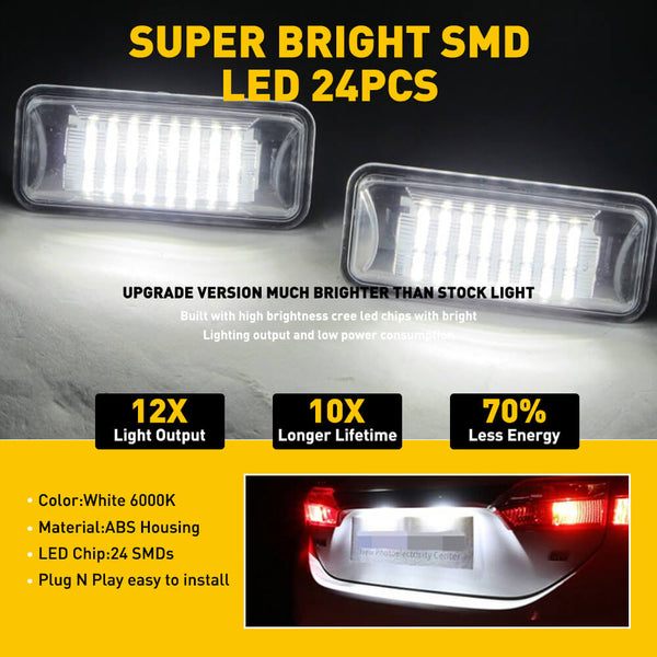 LED License Plate Lights Tag Light Lamp Assembly for Subaru, Toyota, Scion Full 24-SMD LEDs