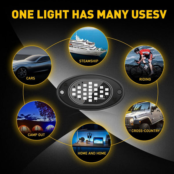 LED Rock Light Car Underglow Lights Universal Fits For SUV, Jeep, ATV, UTV, Truck, Motorcycle - 24 LEDs per Light
