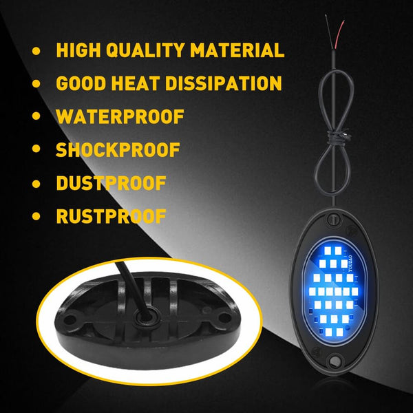 LED Rock Light Car Underglow Lights Universal Fits For SUV, Jeep, ATV, UTV, Truck, Motorcycle - 24 LEDs per Light