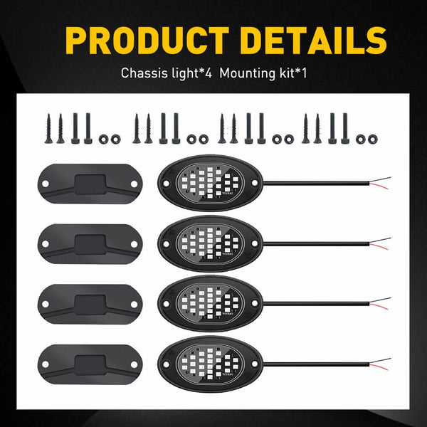 LED Rock Light Car Underglow Lights Universal Fits For SUV, Jeep, ATV, UTV, Truck, Motorcycle - 24 LEDs per Light