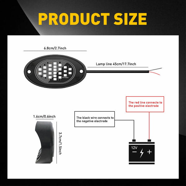 LED Rock Light Car Underglow Lights Universal Fits For SUV, Jeep, ATV, UTV, Truck, Motorcycle - 24 LEDs per Light