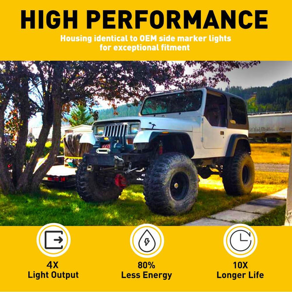 LED Side Marker Light Compatible With 1987-1995 Jeep Wrangler YJ, Smoke Shell Amber Light