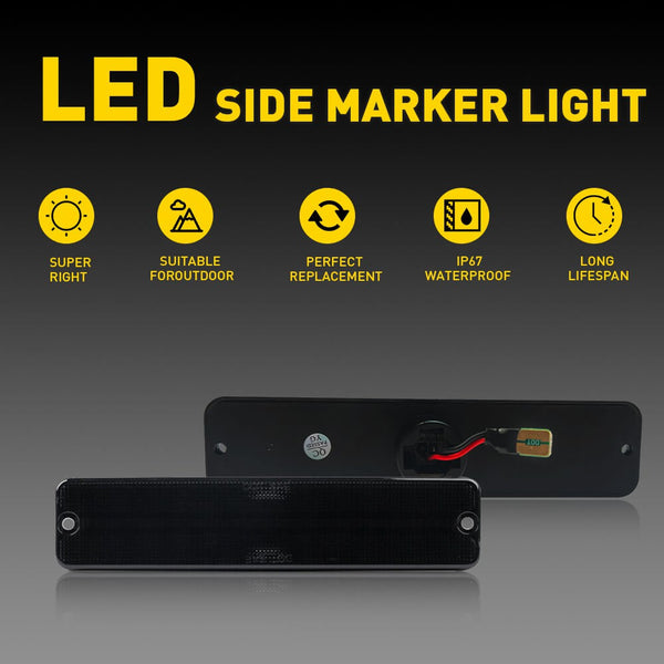 LED Side Marker Light Compatible With 1987-1995 Jeep Wrangler YJ, Smoke Shell Amber Light