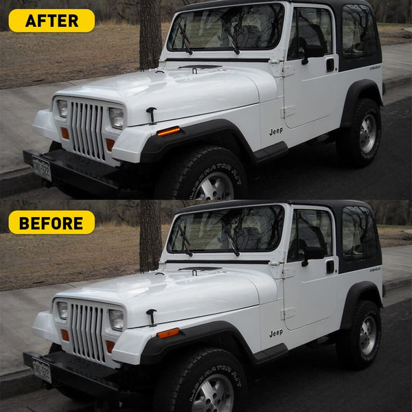 LED Side Marker Light Compatible With 1987-1995 Jeep Wrangler YJ, Smoke Shell Amber Light