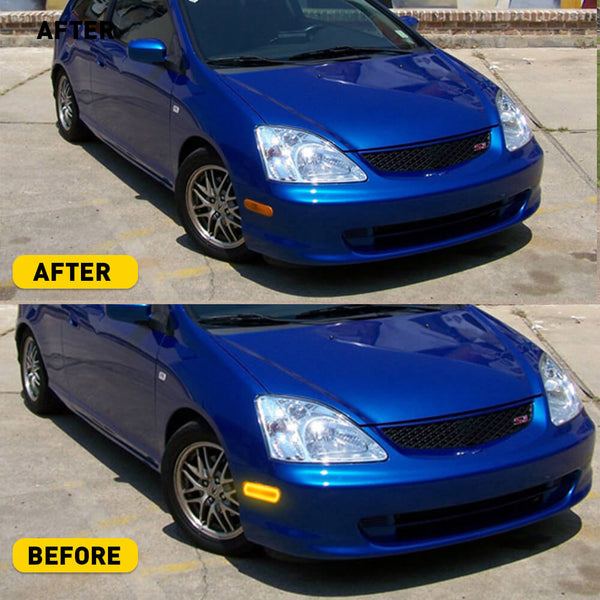 LED Side Marker Light for 2002-2005 Honda Civic Si EP3 3 Door, Smoked Lens Amber Red Front Rear Bumper