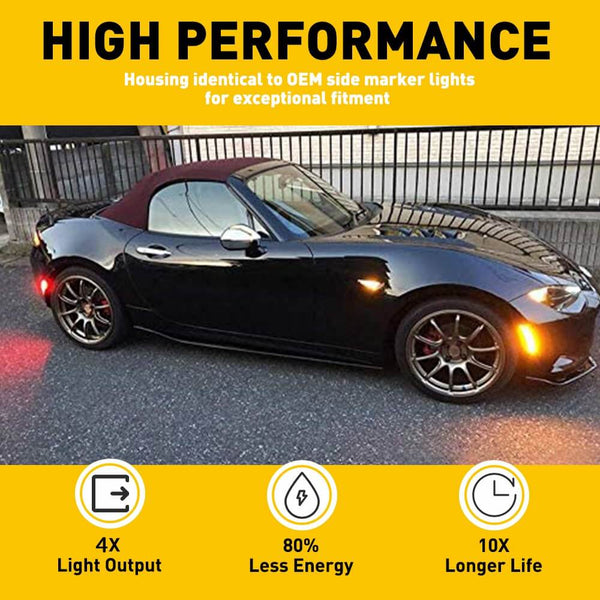 LED Side Marker Light For 2016-2022 Mazda Miata MX-5, Front & Rear Bumper Smoke Shell