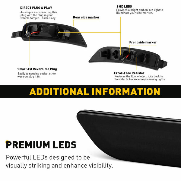 LED Side Marker Light For 2016-2022 Mazda Miata MX-5, Front & Rear Bumper Smoke Shell