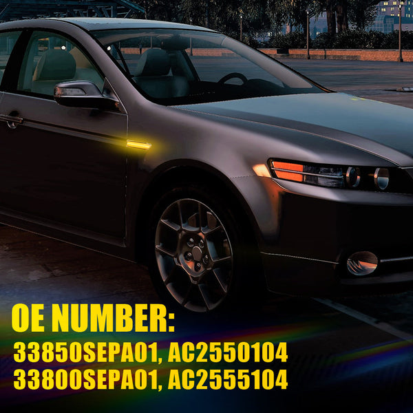 LED Side Marker Light for Acura TL Base 2004-2008, Clear Lens, Amber, Fender