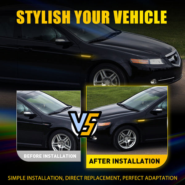 LED Side Marker Light for Acura TL Base 2004-2008, Clear Lens, Amber, Fender