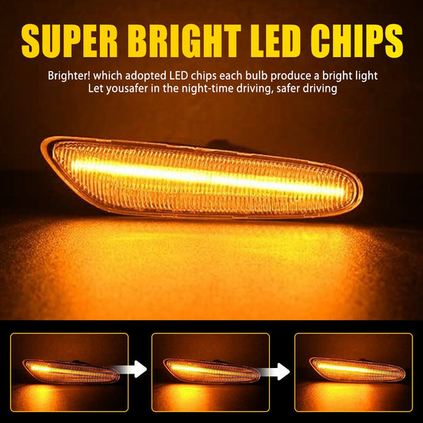 LED Side Marker Light for BMW 5 Series E60/E61, Clear Lens, Amber, Dynamic