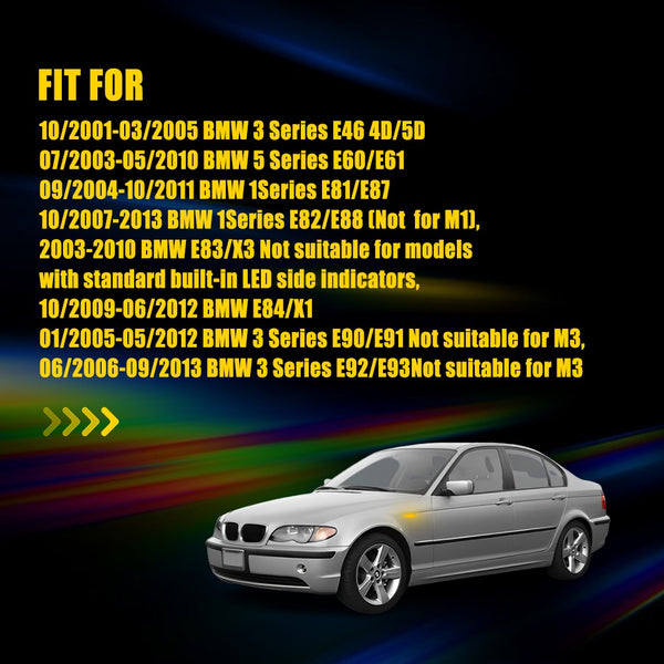 LED Side Marker Light for BMW 5 Series E60/E61, Clear Lens, Amber, Dynamic