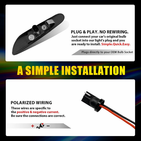 LED Side Marker Light for BMW E60/E61/E82/E88/E90/E91/E92/E93, Smoked Lens, Sequential