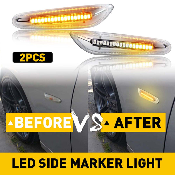 LED Side Marker Light for BMW X1 E84 2013-2015, Clear Lens, Amber, Dynamic Sequential