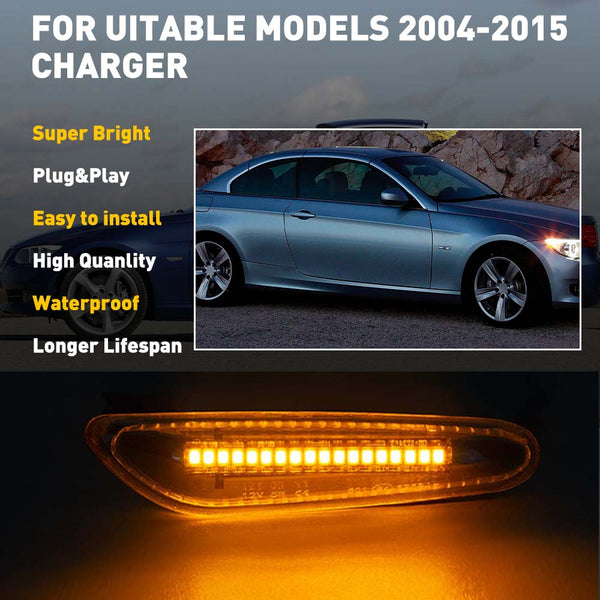 LED Side Marker Light for BMW X1 E84 2013-2015, Clear Lens, Amber, Dynamic Sequential