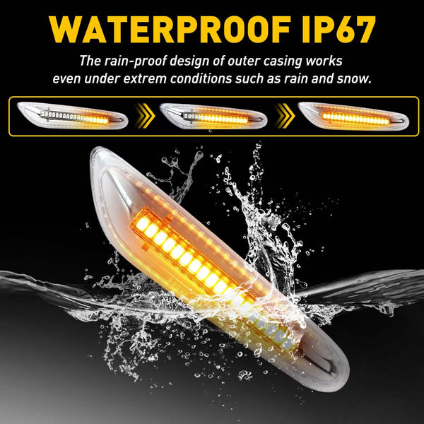 LED Side Marker Light for BMW X1 E84 2013-2015, Clear Lens, Amber, Dynamic Sequential