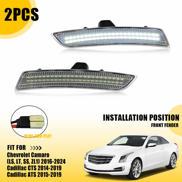 LED Side Marker Light for Cadillac CTS 2014-2019, Clear Lens, Front Bumper