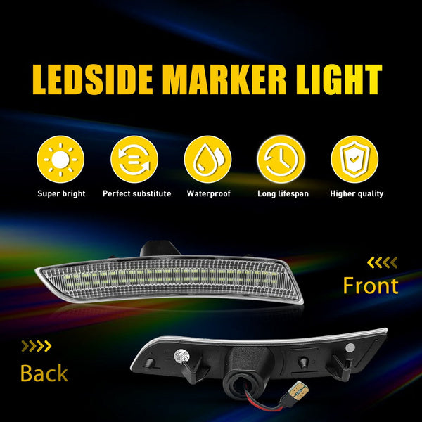 LED Side Marker Light for Cadillac CTS 2014-2019, Clear Lens, Front Bumper