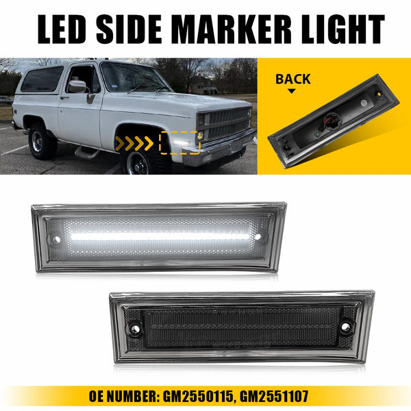 LED Side Marker Light for Chevrolet C10/C20/C30 & GMC 1981-1991, Smoked Lens, White, Front