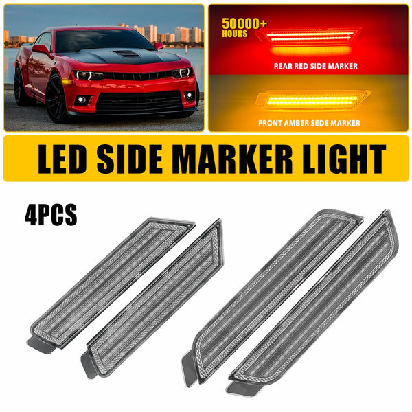 LED Side Marker Light for Chevrolet Camaro 2010-2015, Clear Lens, Amber/Red, Turn Signal