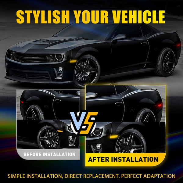 LED Side Marker Light for Chevrolet Camaro 2010-2015, Clear Lens, Amber/Red, Turn Signal